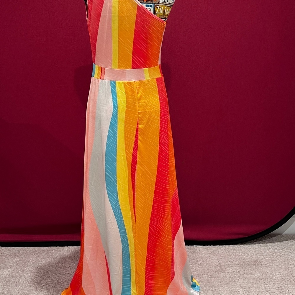 ChicMe Vibrant Multi-Color One-Shoulder Print Slit Maxi Sundress (NWOT) - Picture 4 of 12